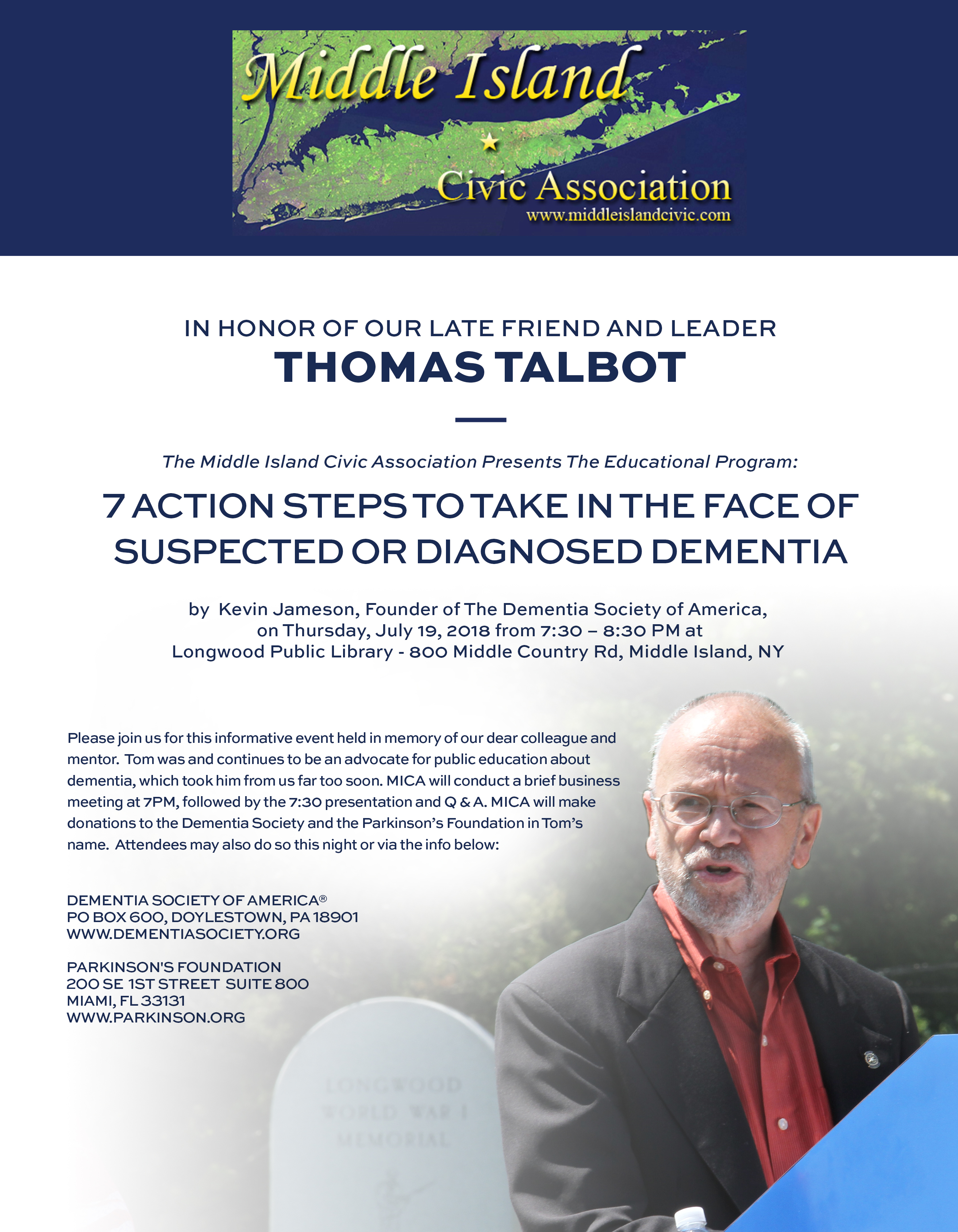 Read more about the article July 19 MICA Meeting: Dementia Society Presentation in Memory of Tom Talbot