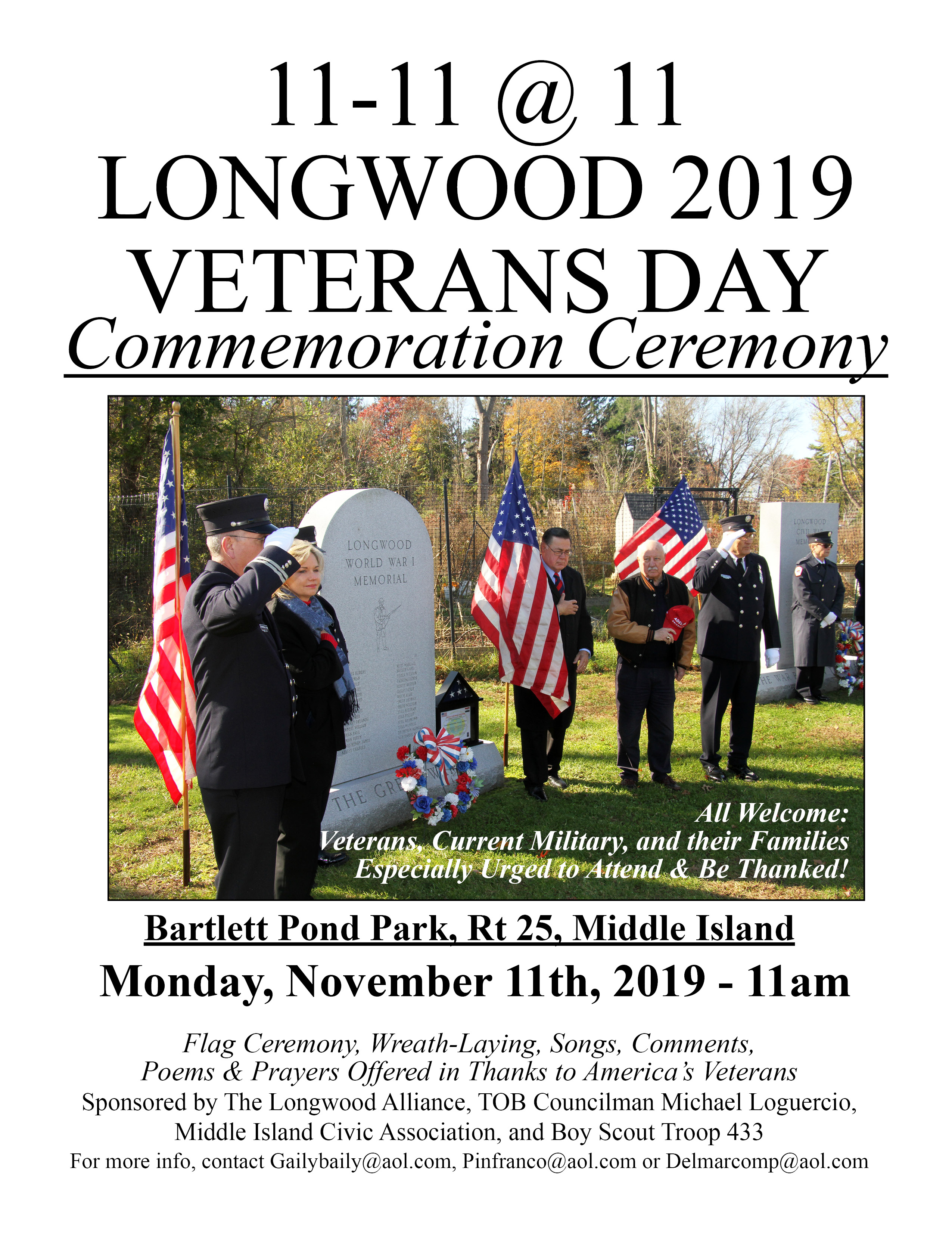 Read more about the article Veterans Day Ceremony at Bartlett Pond Park: Monday, 11/11/ at 11a.m.