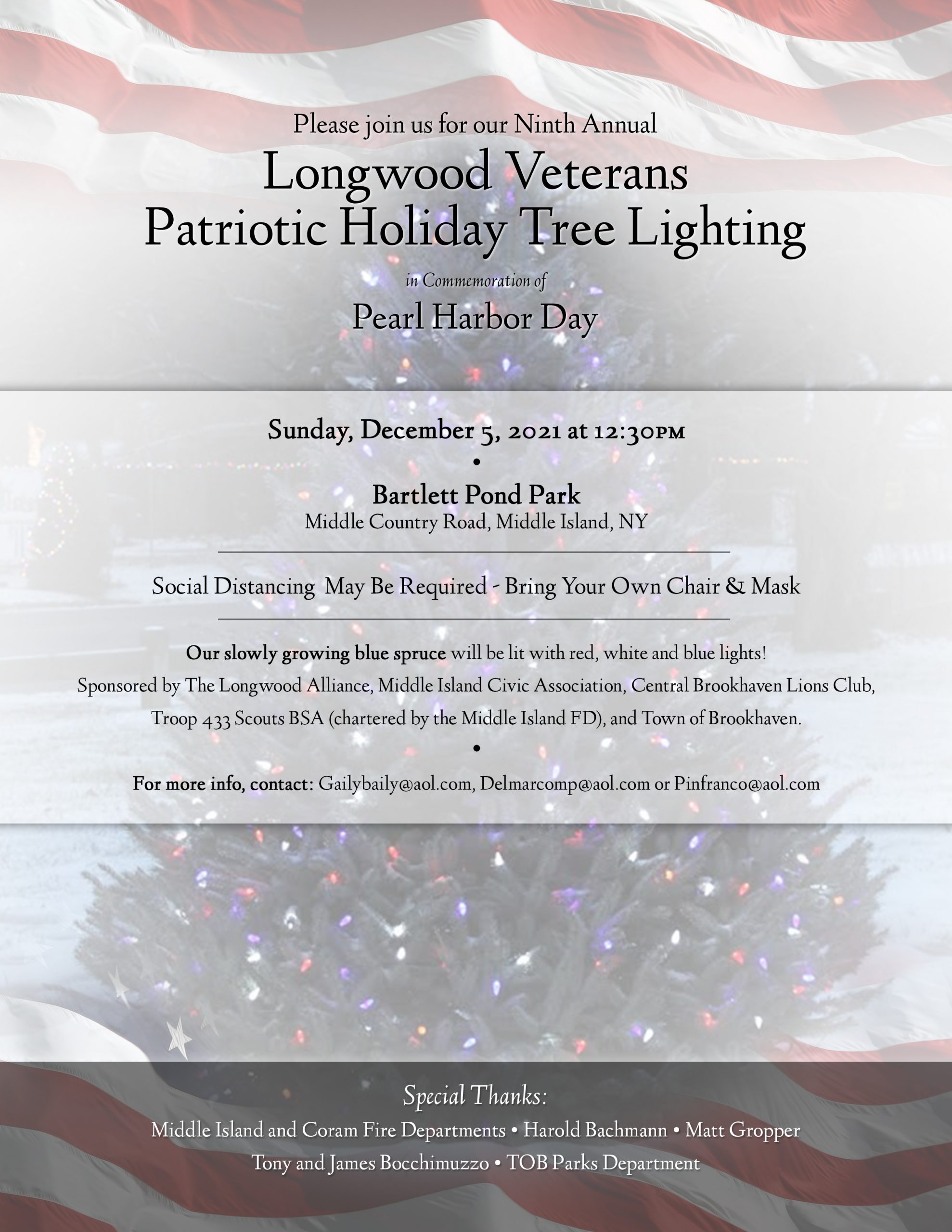 Read more about the article Pearl Harbor Day Patriotic Tree Lighting Ceremony at BPP on Sun, 12/5/21 at 12:30pm